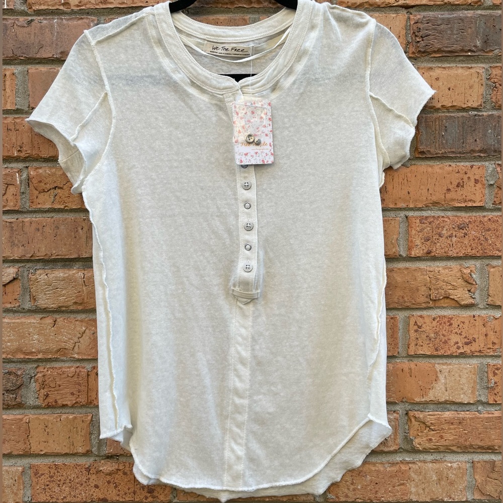 New Free People Short Sleeve Casual Cream top